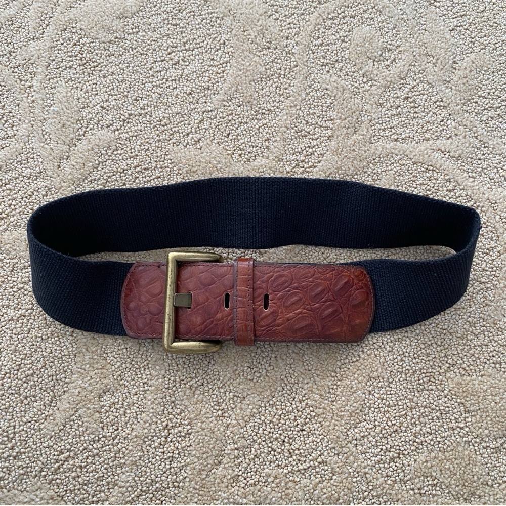 VTG Talbots Belt Women Leather Bourbon Brown Black Stretch Buckle Size S 30”-32”